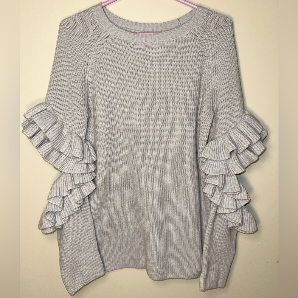 BP Soft Blue Open Elbow Ruffle Sweater - Picture 2 of 5